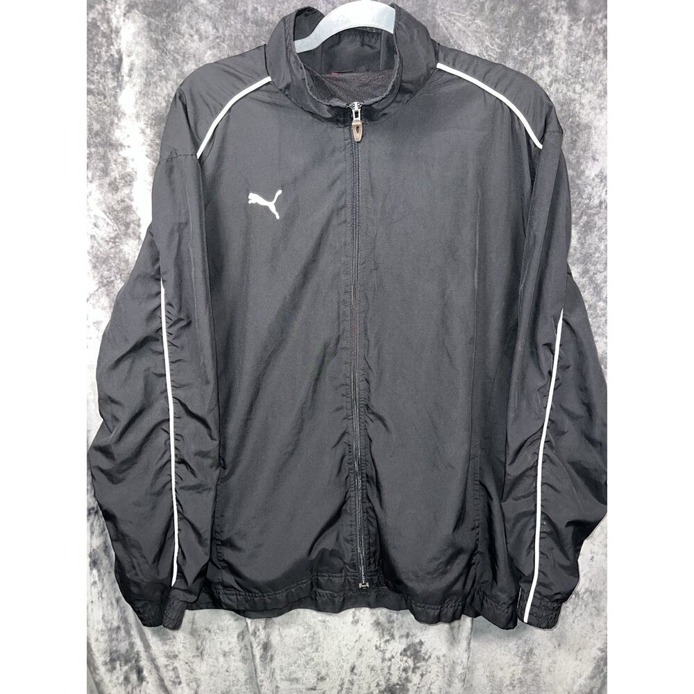 Vintage Puma Track Jacket Men’s Large Black Full Zip Retro Athletic Windbreaker